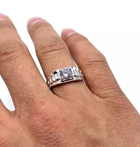 9ct white gold mens - ring,