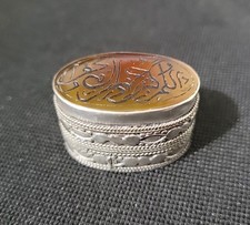 Antique Ancient Islamic Sterling/Silver Plated? Pill/Snuff Box Agate Stone 24g