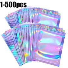 500Pcs Holographic Rainbow Zip Lock Bags Clear Zip Seal Mylar Bags Foil Pouches