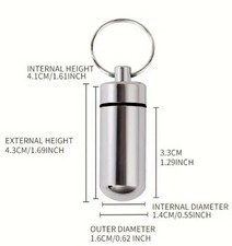 1 x Silver Keyring/Key Chain Pill Box; Tablets Medicine Aluminium Drug Holder