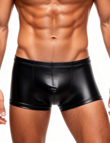 Men black leather look boxer - men's,