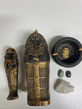 Authentic Ancient Egyptian Alabaster Stone Mason Cut Mummy Ashtray Scarab Beetle