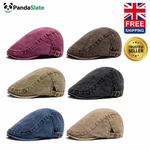 Men flat cap washed newsboy - flat,