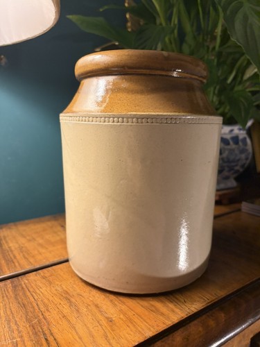 Vintage stoneware storage jar - stoneware,