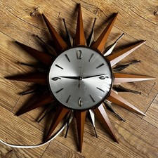 Mid Century Starburst Sunburst Wall Clock Metamec Teak & Brass - Early Bakelite