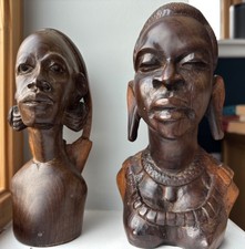 Pair of carved wooden African