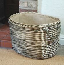 Large oval natural willow rope handled log basket