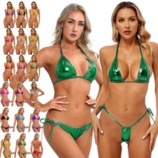 Women’s Halterneck Micro Thong Bikini 2 Piece Swimsuit Mini Tie Extreme Swimwear