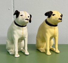 2 Vintage Plastic RCA Dog “Nipper” Salt Shaker Figurines 3"