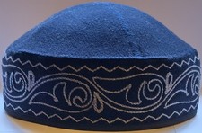 Traditional Handmade Uzbekistan Black Kufi Hat Cotton New Without Tags