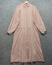 Zara Dress Small Pink Malina Cotton Midi Embroidered Broderie Anglaise Boho