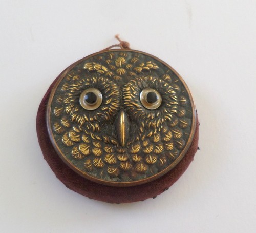 Antique owl pin cushion glass - cushion,