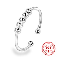 GENUINE STERLING SILVER Spinning Bead Anxiety Ring Adjustable Fidget Anxiety UK