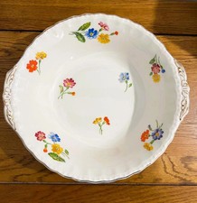 Cream petal Grindley Vintage Ceramic Vegetable Serving Bowl with Floral Pattern