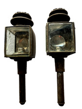 Antique Pair Of Glass Horse and Carriage Candle Driving Lamps (Used)
