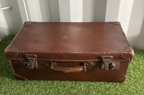 Vintage brown leather - brown, suitcase