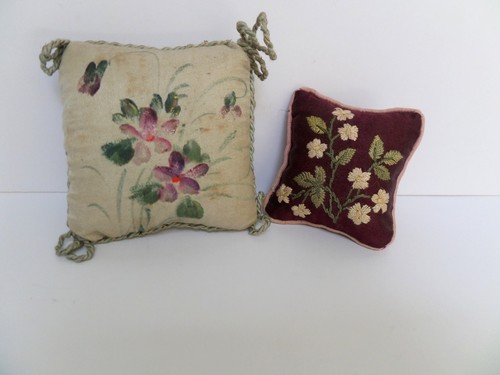 Two antique silk pin cushions - two,