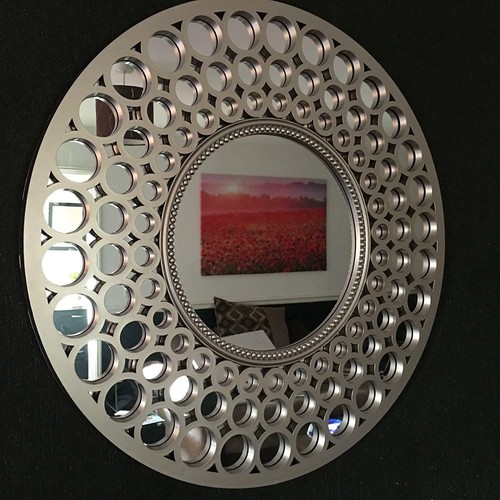 Large silver round wall mirror - large,