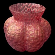 Vase verre irisé Loetz Kralik Art nouveau Autriche Pink Iridescence Melon Vase