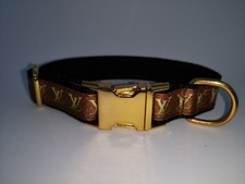 Dog Collar 8" - 12" neck size.  FREE FABRIC DESIGN Gold Metal Buckle