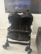 Double Pushchair with Adjustable Backrest and Sunshade-Black