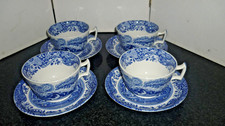 Spode Blue Italian 4x Breakfast Cups and saucers 4.25"at rim