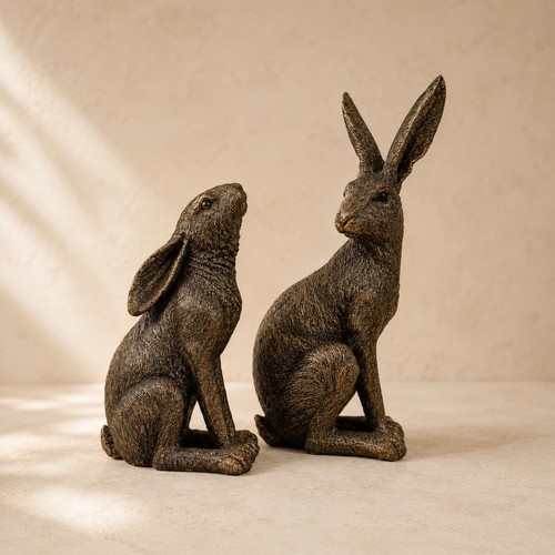 Bronze effect sitting hare - bronze,