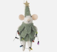 Christmas Felt Mouse In Xmas Tree Outfit With Tree Lights Bauble Tree Decoration
