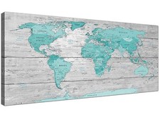 Large Teal Grey Map of World