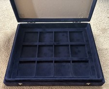 Coin Box Blue Velvet Storage Case coin 12 coin tray good condition