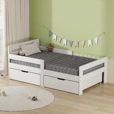 Junior Wooden Bed Toddler Solid Pine Wood Children's Kids Bed Frame White