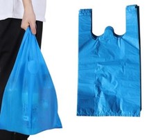 PLASTIC VEST CARRIER BAGS BLUE OR WHITE SUPERMARKETS STALLS SHOPS ALL SIZES
