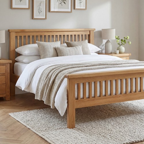 Oak superking size bed - size, 6ft