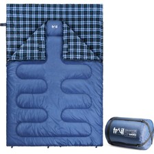 Trail Cotton Double Sleeping Bag Luxury Flannel Lined 3 to 4 Season with Bag