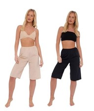 Ladies Plain Anti Cling Cooling Underskirt Petticoat Waist Culotte Leg Slip