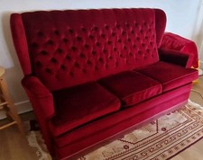 Vintage Red Velvet 3-Seater