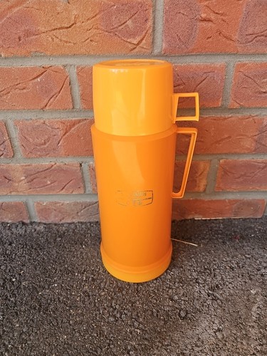 Orange vintage thermos flask - vintage,