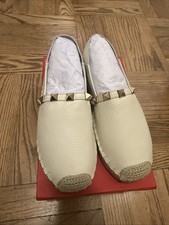 New in Box Valentino Rockstud Beige Leather Espadrilles Size 37