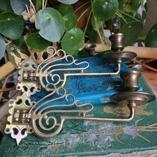 Vintage Sweedish Brass Piano Candlestick Holder Sconces X 2 Ornate Art Nouveau