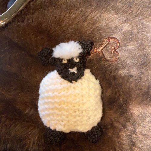 Hand knitted sheep - , keychain