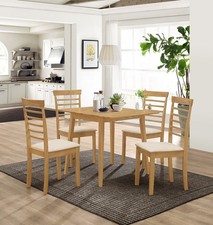 Dining Table, Small Solid Wood Drop Leaf Table with 4 Dining Chairs in Light Oak