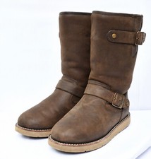 UGG Kensington Toast Leather Sheepskin Winter Mid Calf Boots Womens Sz 5