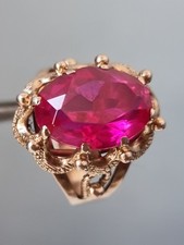Vintage Original Soviet Solid Rose Gold Ruby Ring 583 14K USSR, Gold Ruby Ring