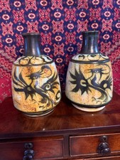 2 Vintage British Art Celtic Pottery Newlyn Phoenix Lamp Base 7", Good Condition