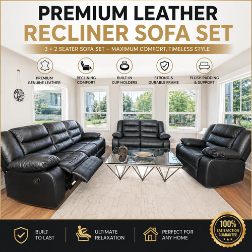 Roma leather recliner sofa set - sofa,
