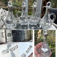 RARE SET 4 GEORGE V SILVER WHISKY NOGGINS BARKER BROS C1935 + 4 LABELS