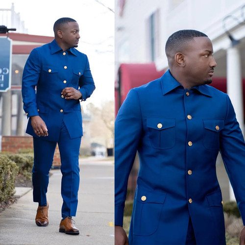 Blue men safari jacket - blue, men's