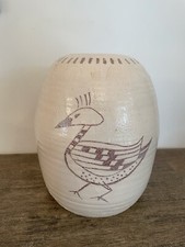 Large Cream Vase Studio Pottery Glazed Bird Rustic Tribal Naive Ornament Vintage
