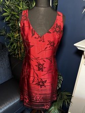 Kenzo Jungle Sleeveless V Neck Dress Silk Red Burgundy Floral EU 40 Womens UK 10
