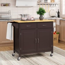 Rolling Kitchen Island w/ 2 Drawers Storage Trolley Utility Cart w/ Towel Rack